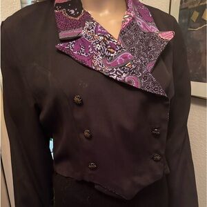 Jacket, black purple print collar/neckline Sz sm